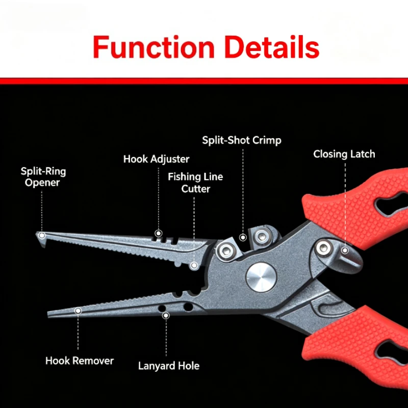 Ergonomic Handle Multifunctional Fishing Pliers, Durable Hook Remover Line‑Cutting Split‑Ring Opening Angling Tackle