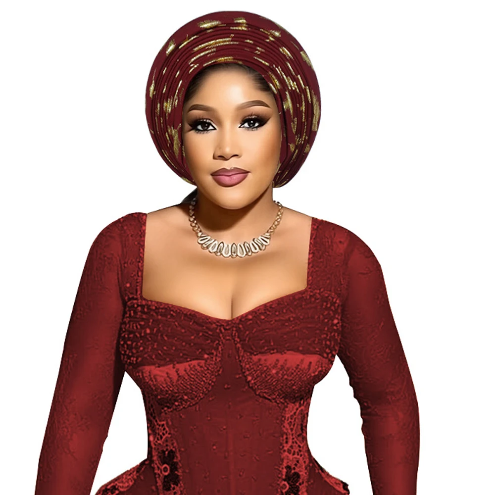 

African Women's Turban Cap Nigeria Female Headtie Wedding Party Headgear Elegant Head Wraps Ready to Wear Autogele