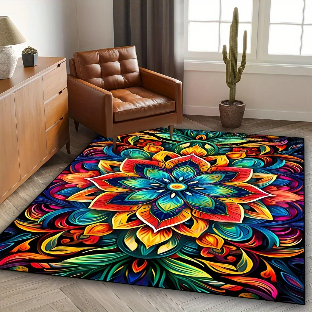 1pc SEA Mandala Bohemian - Soft Rectangular Indoor/Outdoor Mat Suitable for Bedroom, Living Room, Entryway - Dry Only Mat, Decor