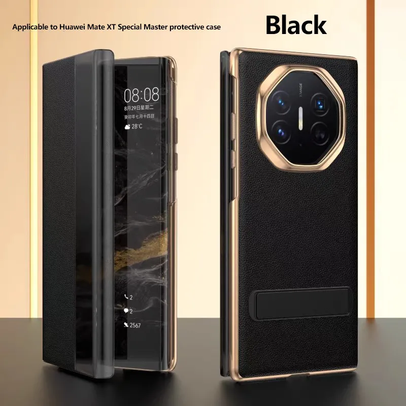 

Smart View Window Leather Holster Phone Case For Huawei Mate XT Ultimate Camera Full Protection Cover