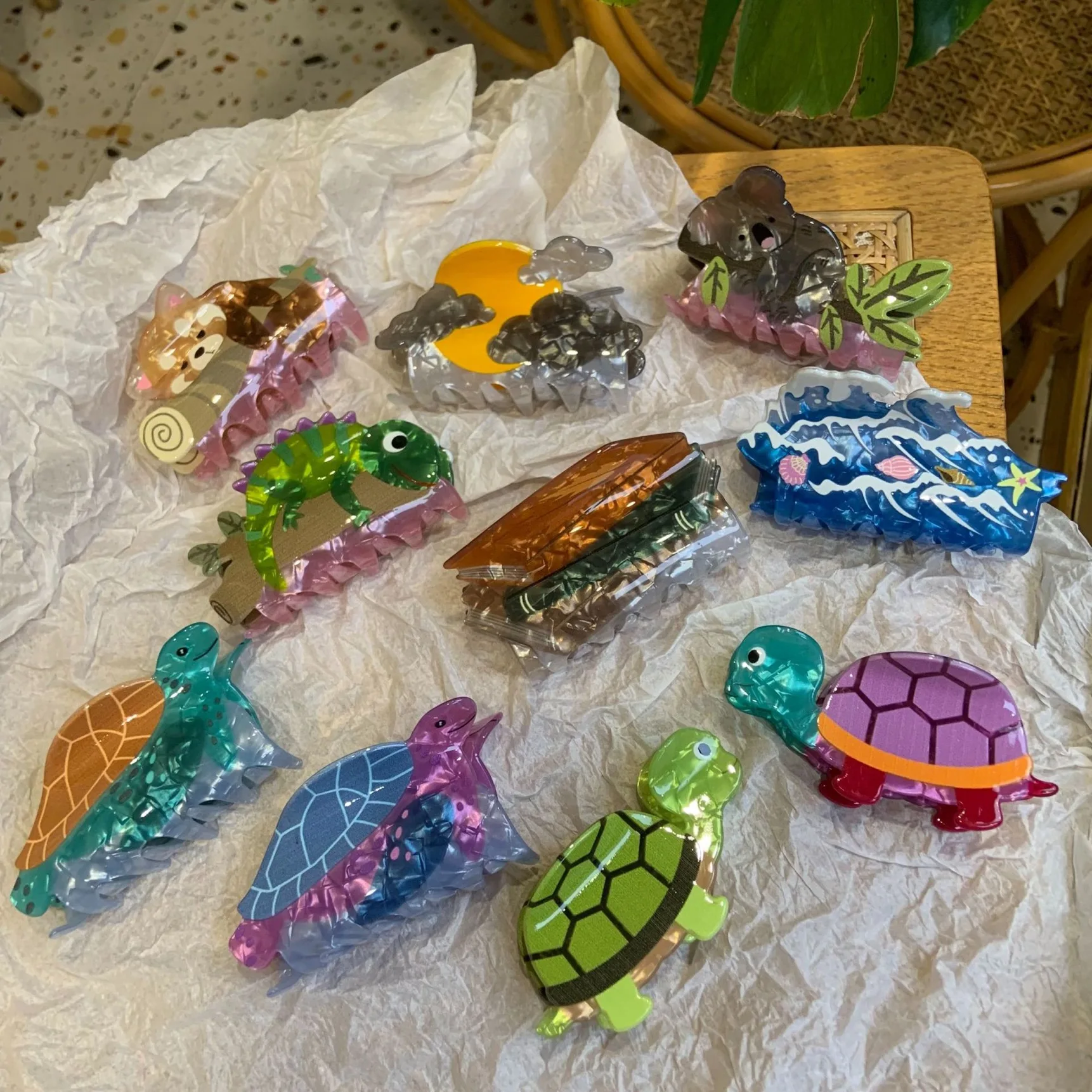 New Cartoon Hair Claw Clips: Animal Sea Turtle, Raccoon, Koala, Ocean Waves Marine Hair Accessories, Shark Clips.