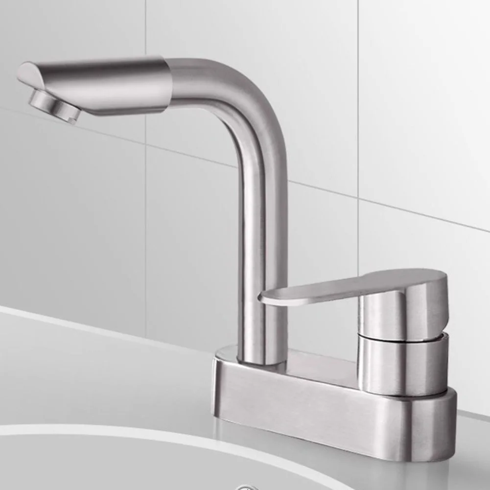 Rotatable Mixer Tap for Basin Sinks Made of Stainless Steel with Hot Cold Water Integration and Lever Operation