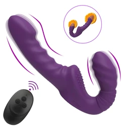 10 Modes Strapless Strap-on Dildo Vibrator with Remote Control for Women Lesbian Couples G-Spot Double-Ended Adult Sex Toys