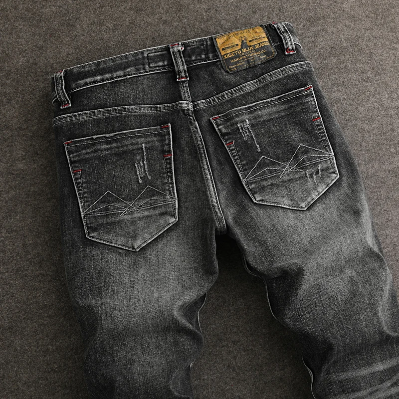 

Y2K Fashion New Men's Jeans Y2KWashed Nostalgic Stretch Slim Fit Retro Black Grey Jeans Hip Hop Brand High Quality Pants Hombr