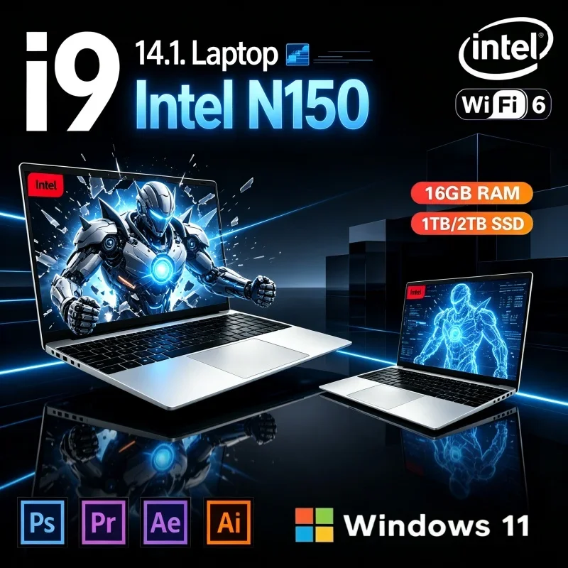 New 2026 14.1" Portable Ultra-Slim Laptop Intel N150 16/32GB 2TB SSD Win11 Study Business Notebook