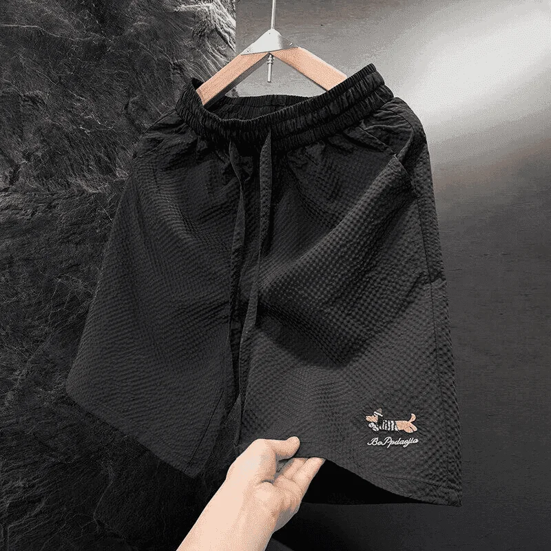 Ice Silk Cool Feeling Summer Thin Durable Sporty Shorts Loose Quick Dry Five-Quarter Length Sausage Dog Print Casual Shorts