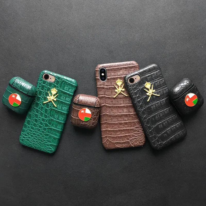 Oman National Emblem Leather Case For iphone X 7 8 6 6S Plus XS Max XR Case For AirPods Bluetooth Wireless Earphone Case Cover