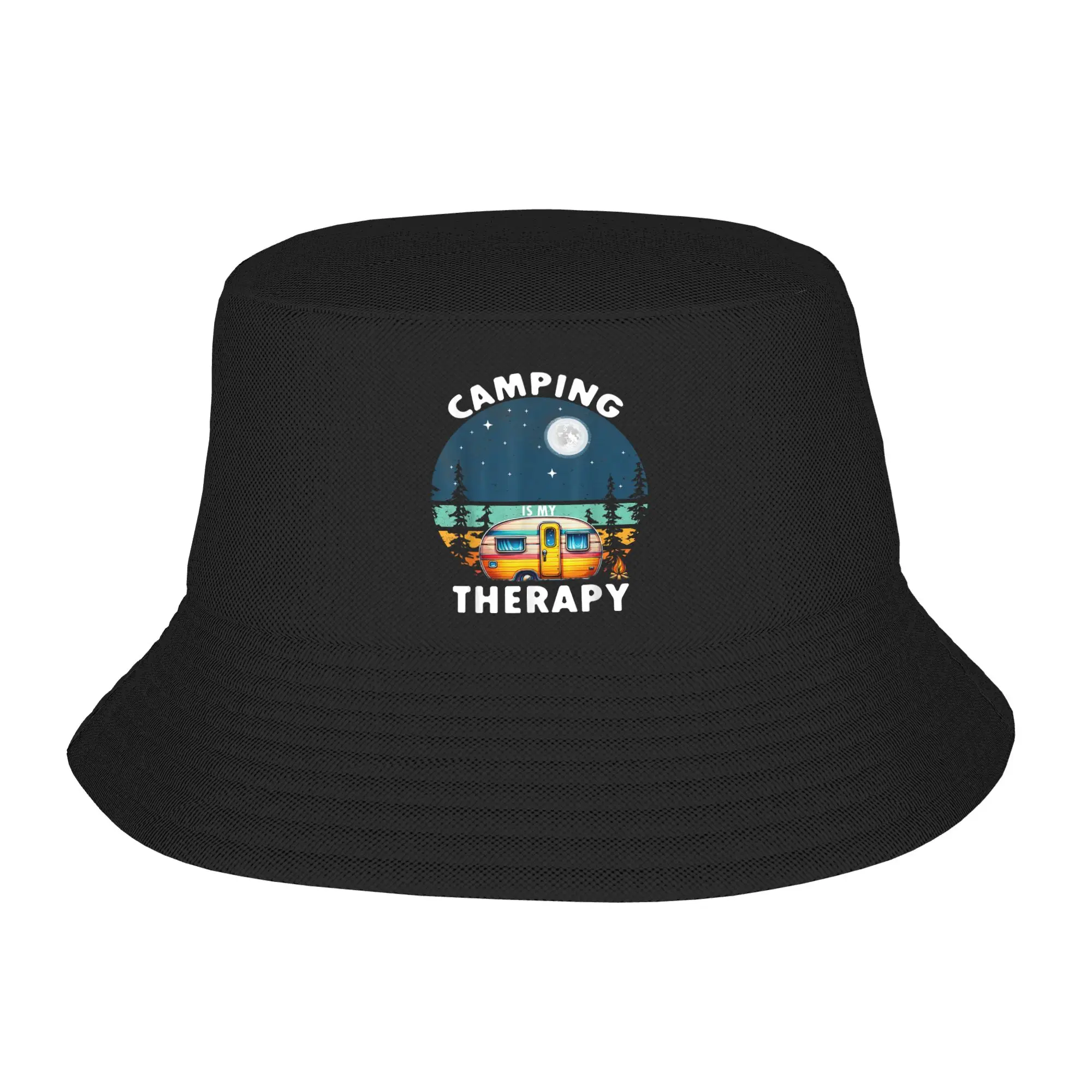 Camping is My Therapy Bucket Hat  Street Style Fisherman Caps Personality Beach Travel Sun Hats For Couple Casual Design Cap