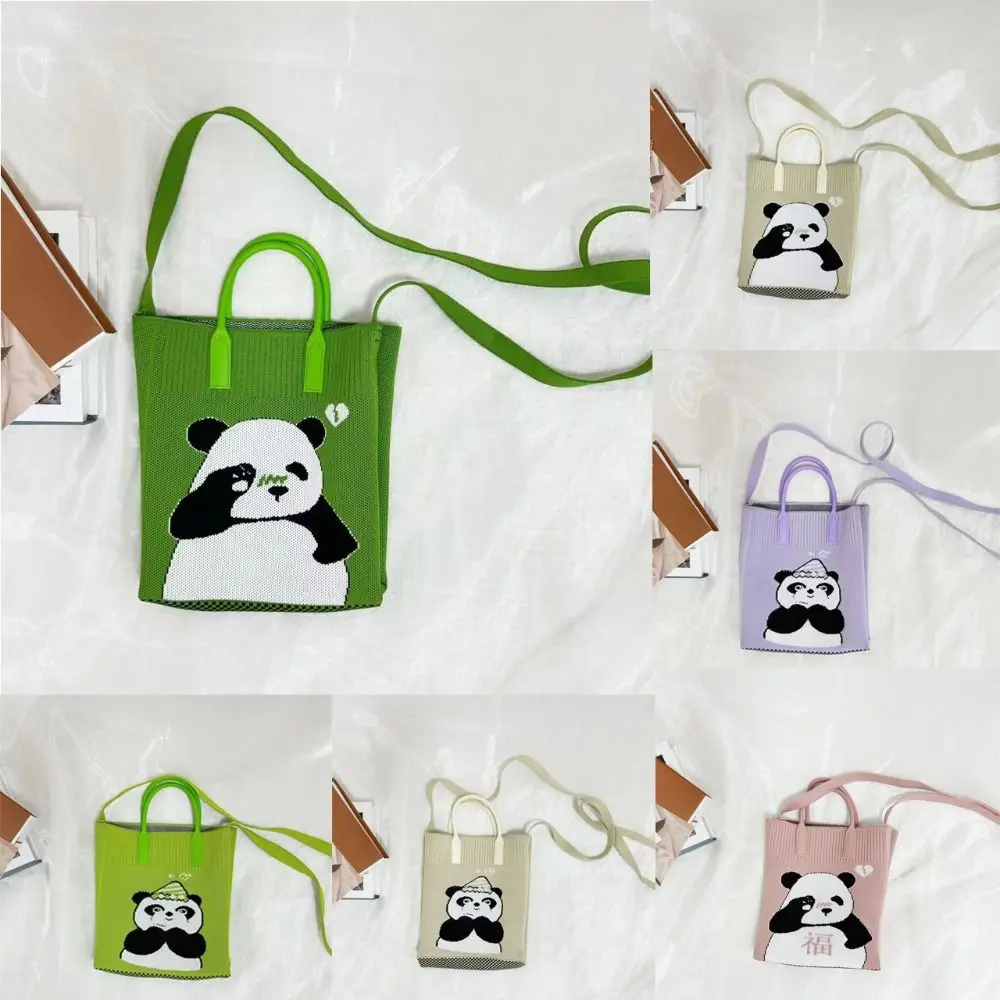 

Handmade Mini Knit Handbag Cartoon Cute Knot Wrist Bag Polyester Panda Shoulder Bag for Girl