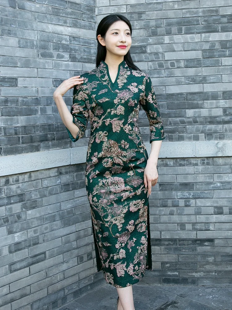 

Новинка: Вечернее платье Mozen Vintage с цветочным принтом, приталенное, с рукавом три четверти, миди