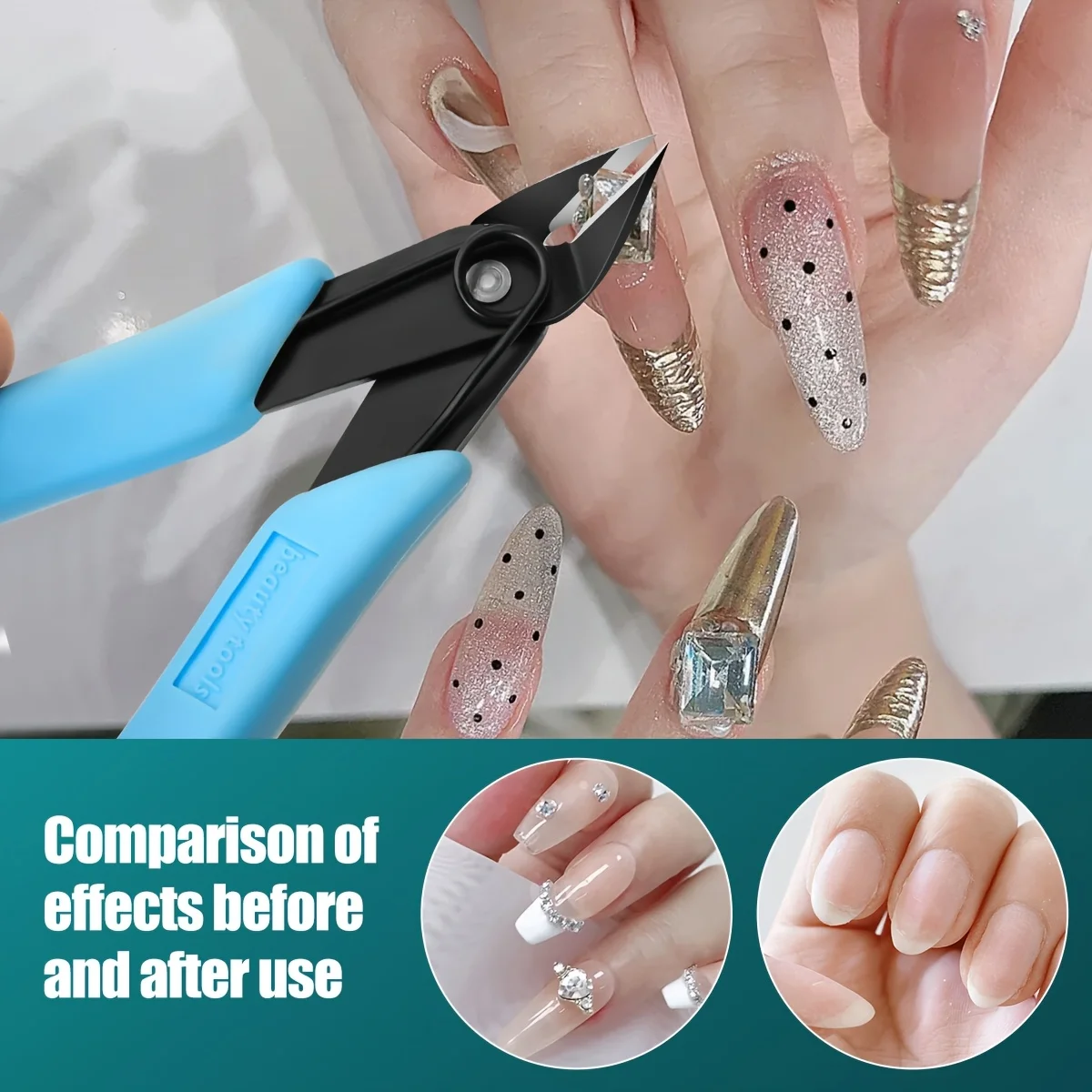 Multi-Purpose Nail Tools: Clipper, Rhinestone Remover, Cutter, Puller, Drill, Comfy Grip for Female Manicure Use