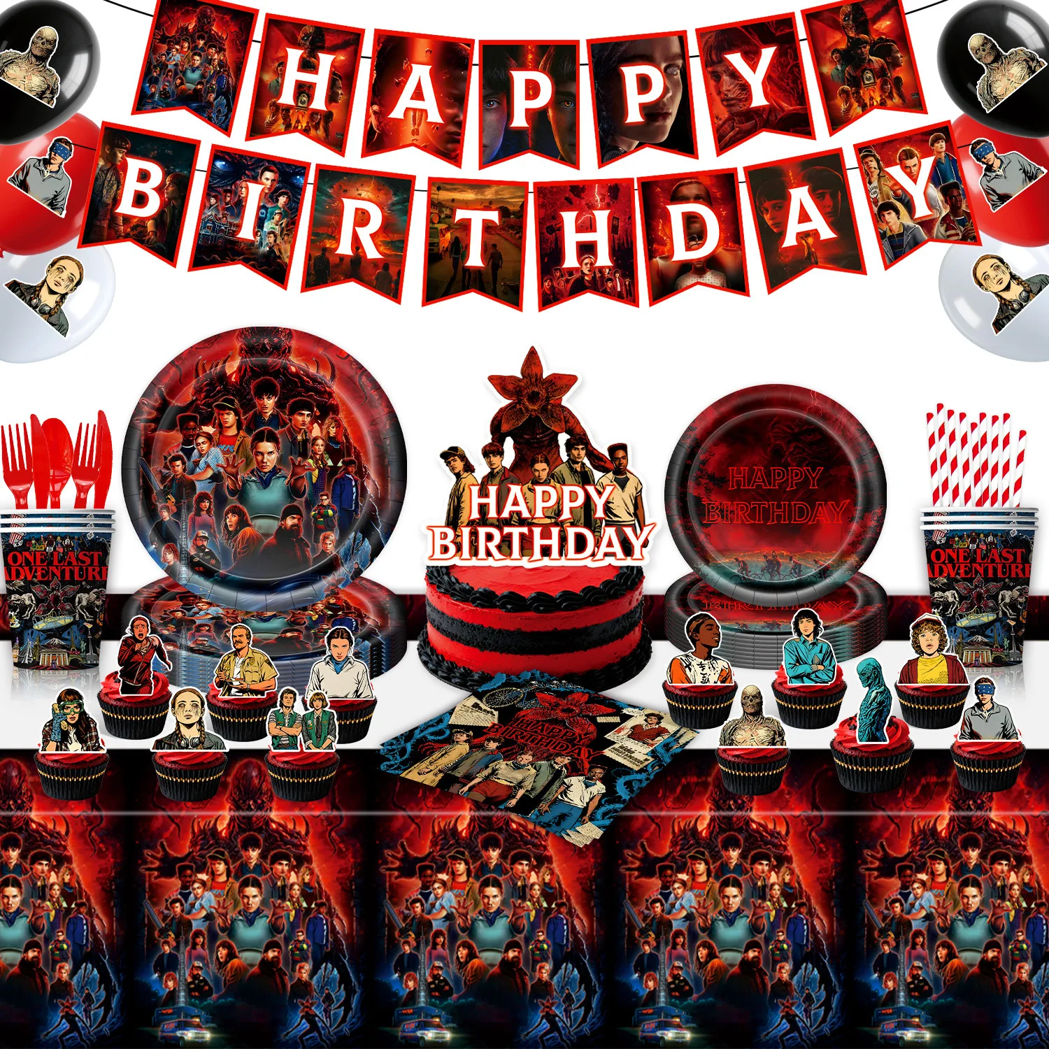 Stranger Things – décoration de fête d'anniversaire pour enfants, vaisselle jetable, nappe, décoration de gâteau, assiette, ballon, fournitures de fête pour enfants
