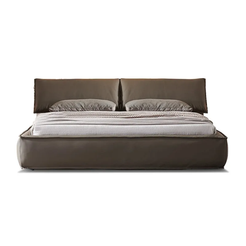 

The first layer of cowhide on the leather bed, soft and high-end, floor-to-ceiling embedded, leather art double, master bedroom