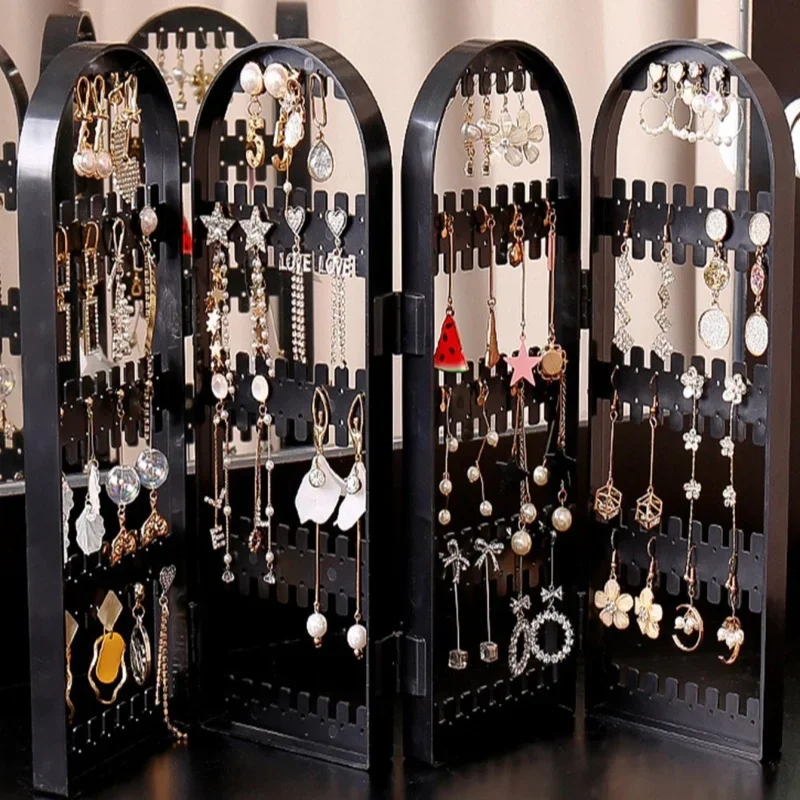 Jewelry Display Rack Necklaces Rings Plastic Folding Holder Large Capacity Bracelets Storage Hanger with Stud Earrings Holes