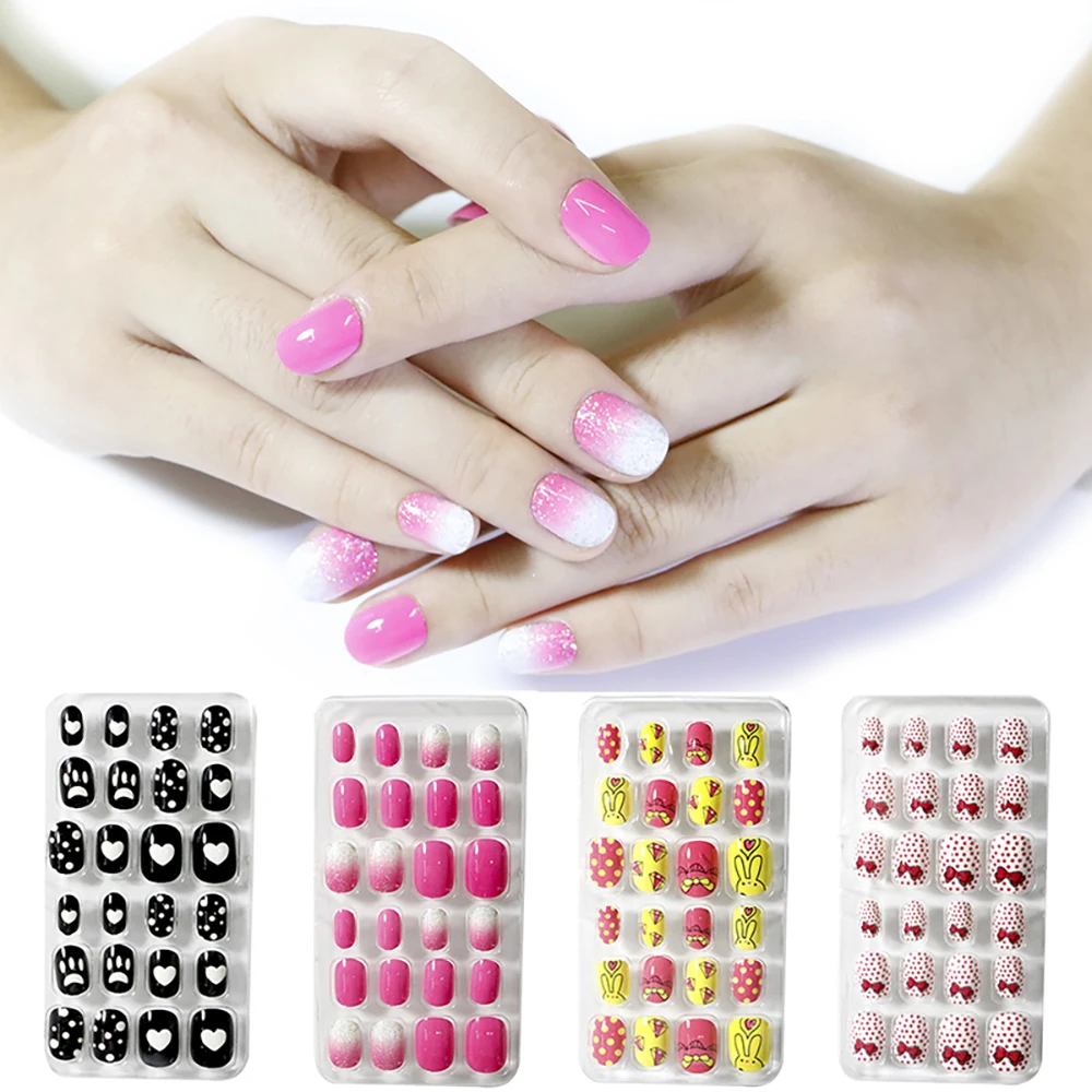 Niños Color caramelo autoadhesivo cubierta completa uñas postizas puntas de manicura Nail Art uñas postizas