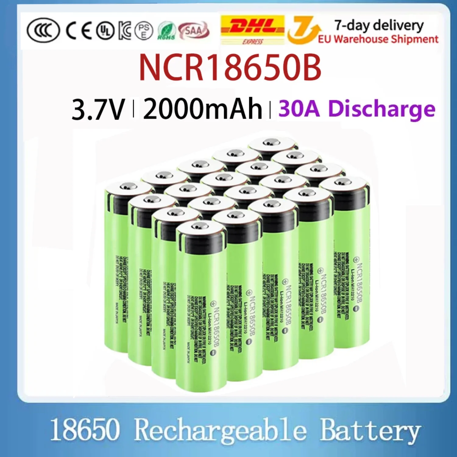 Hot EOENKK Original NCR18650B 3.7v 2000mAh 18650 Lithium Rechargeable Battery with Pointed (No PCB) for Flashlight Batteries