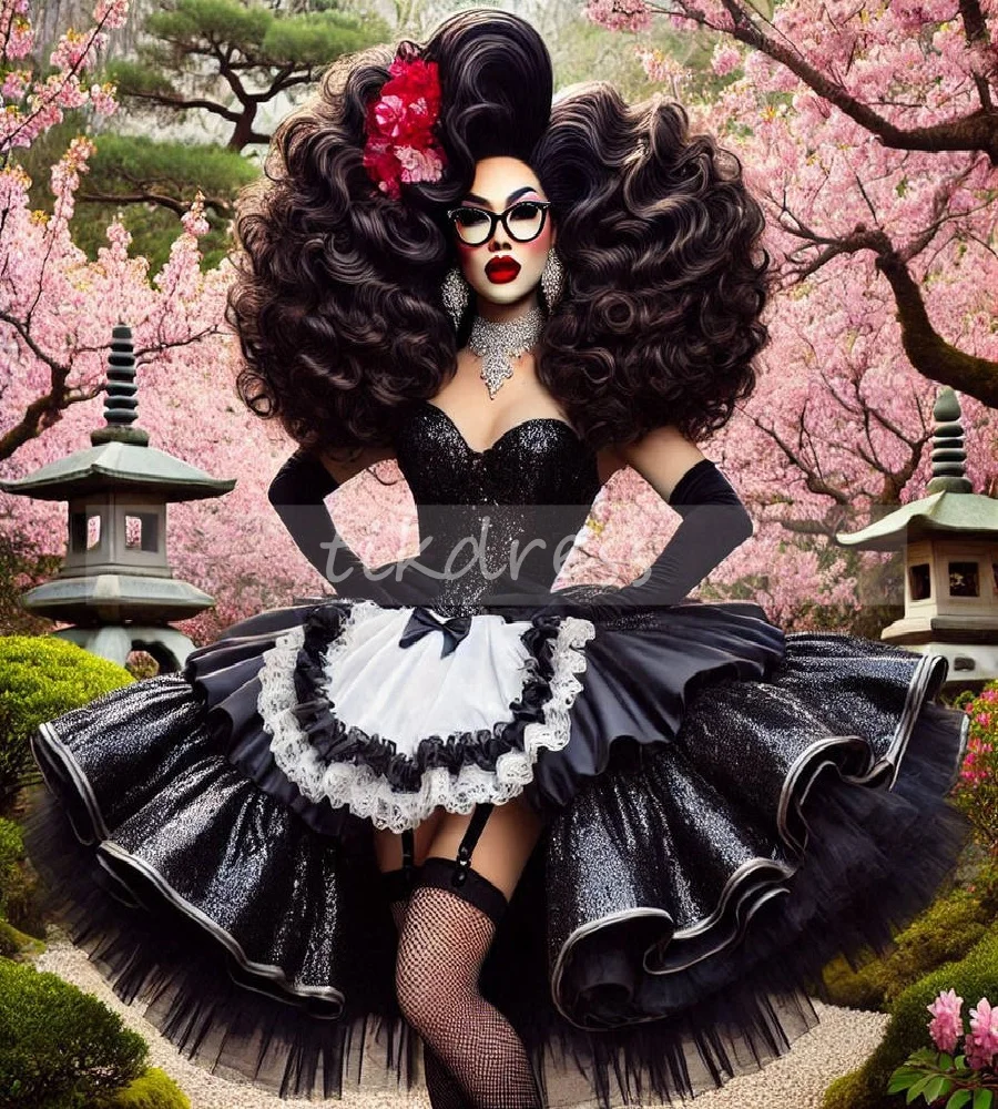 

Роскошное черное платье горничной Sissy 2021, готическое викторианское короткое платье для выпускного вечера с блестками, косплей, Лолита, официальное коктейльное платье на день рождения, по индивидуальному заказу