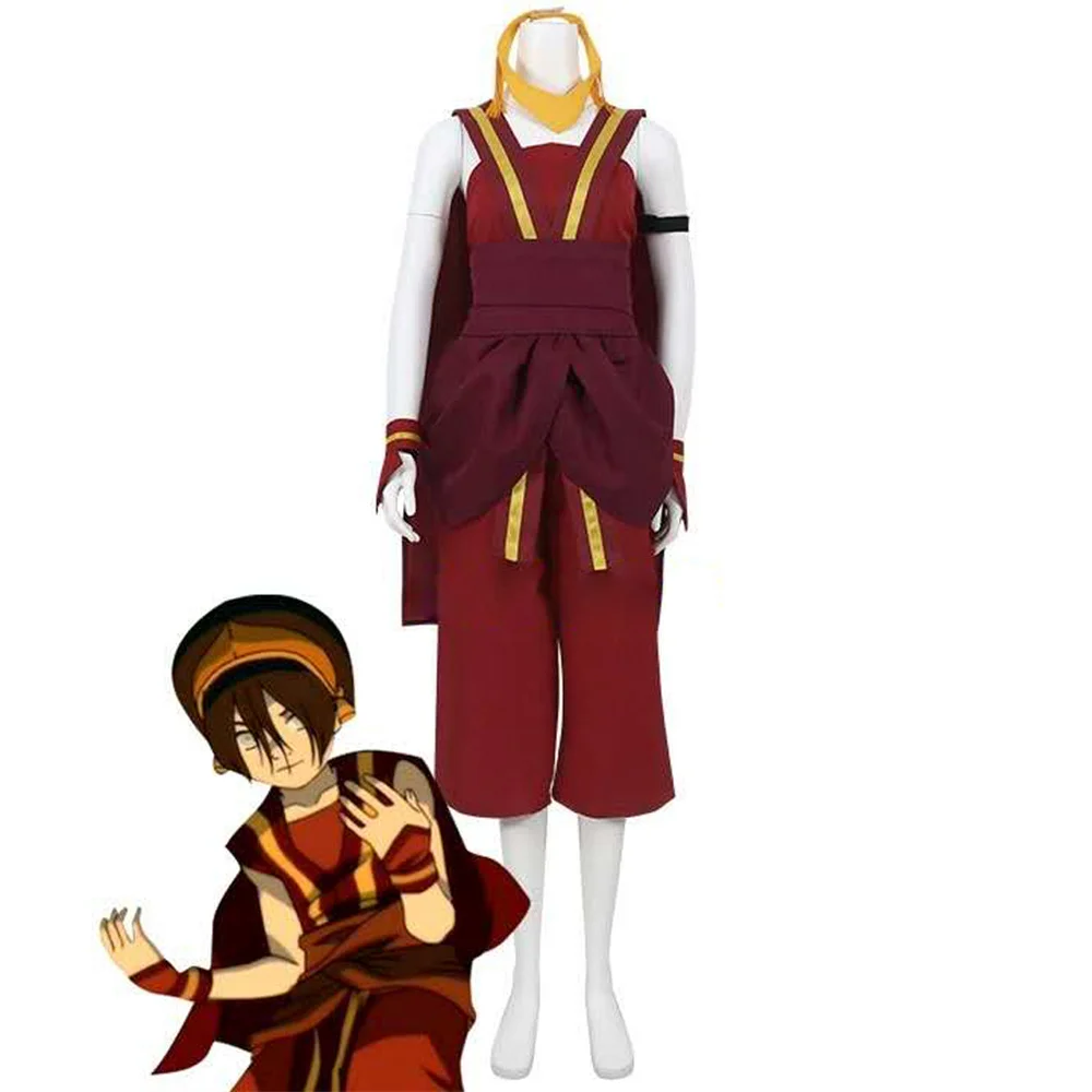 Anime Toph Beifong  Cosplay Costume Adult Men Red Suit Halloween Party Outfits