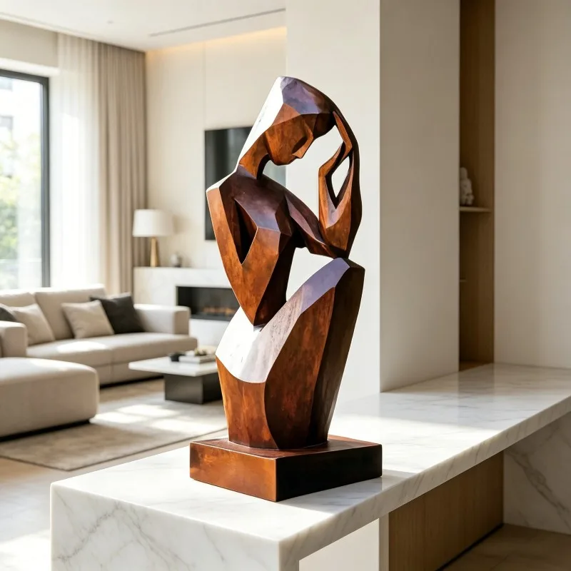 Solid wood, humanoid sculpture ornament, living room countertop decoration, literary and alienating style, home decoration