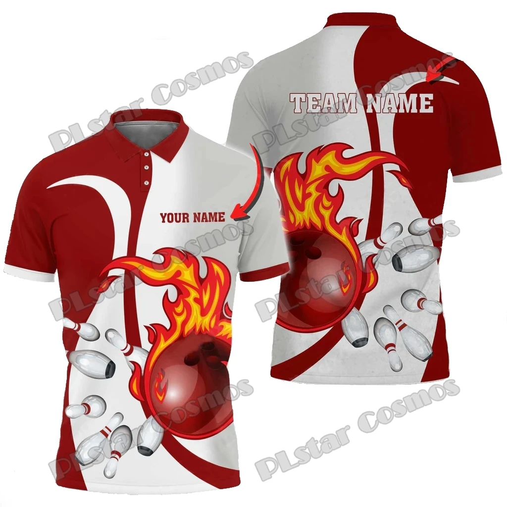Bowling Ball And Pins Flame Basic Multicolor Customized Name 3D Printed Men's Polo Shirt Summer Unisex Casual Polo shirt WK225