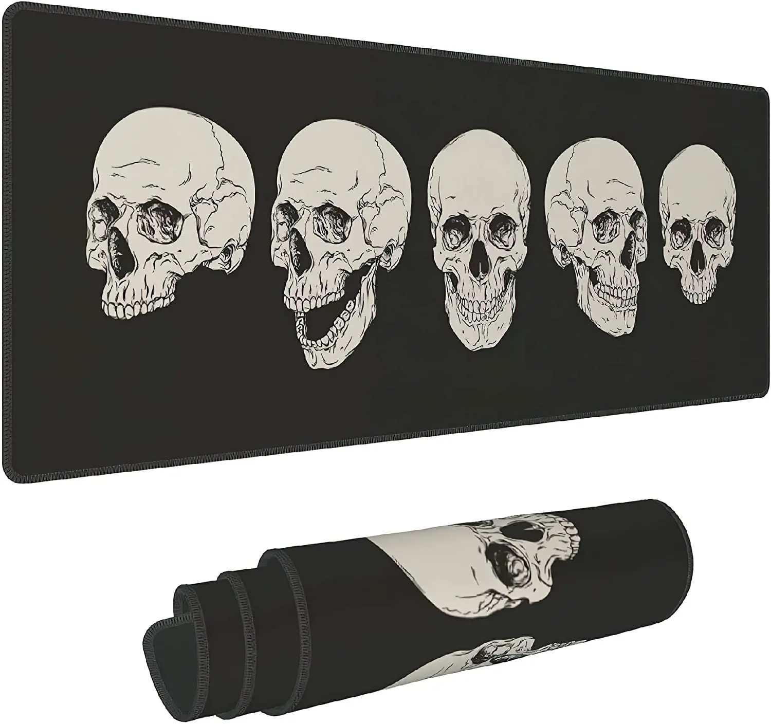 Skull Skeleton Mouse Pad Large Mouse Pad,Non-Slip Rubber Desktop Mat Sewn Edges, Desktop Decorative Accessories, 35.5x15.7