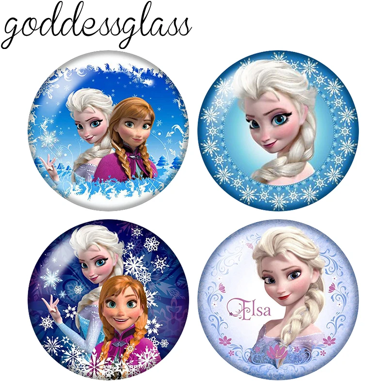 Disney Elsa Anna princess Olaf Cartoon 12mm/18mm/20mm/25mm Round photo glass cabochon flat back Making findings for bracelets