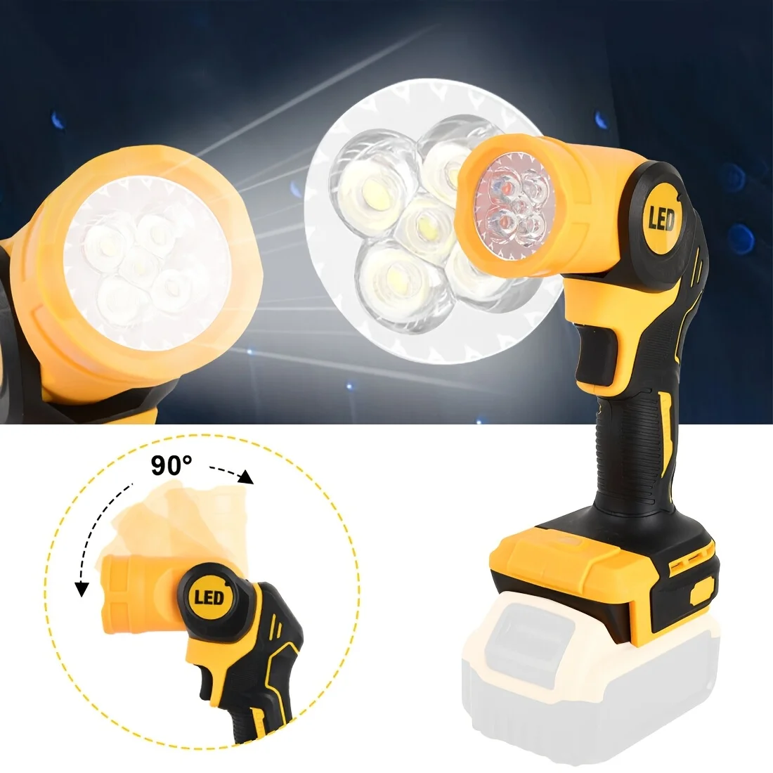 

Cordless LED Pivoting Work Light Flashlight TOOLS, for Workshop, Camping And Outdoor (NO Battery)