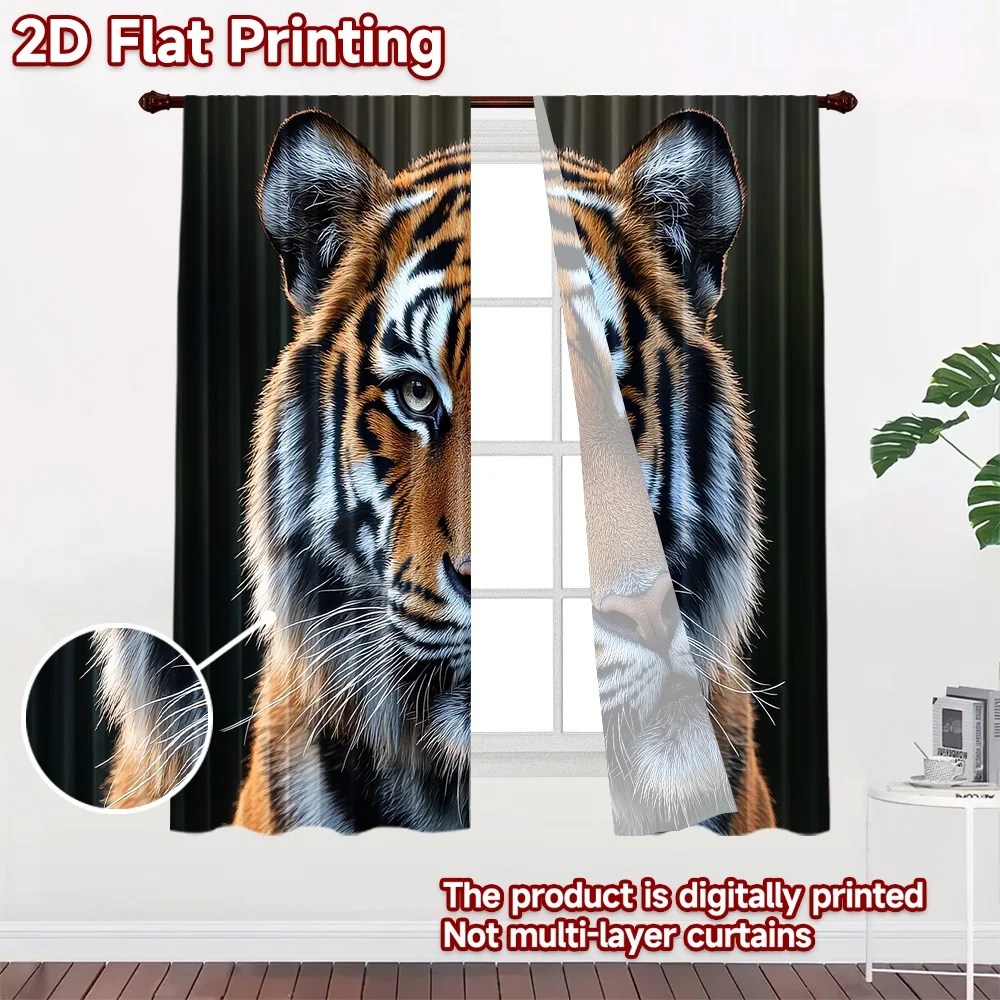 2D flat printing 2pcs Drapes Regal Tiger Portrait Digital Printed Polyester Drapes Festive Curtains Use for Indoor Outdoor Use