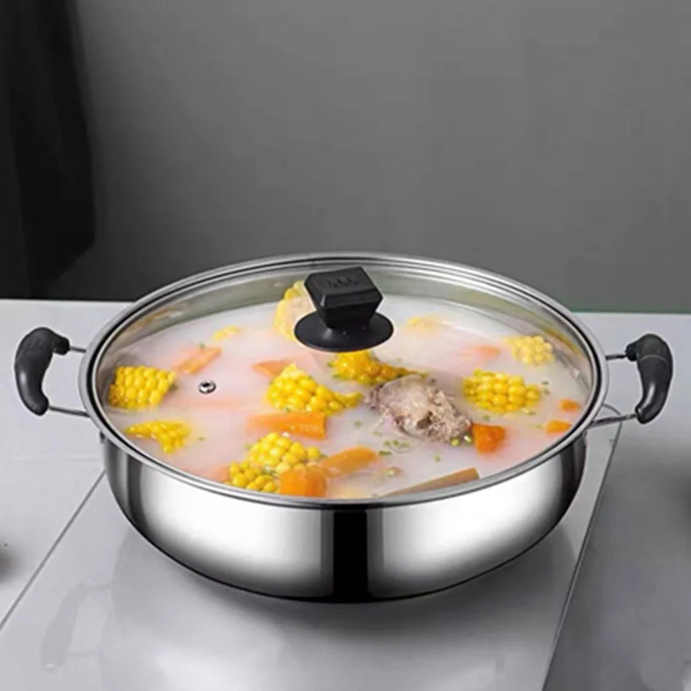 Olla caliente de acero inoxidable de 28Cm, olla de doble mango, sopa de gran capacidad, práctica olla caliente, utensilios de cocina, estufa, cocina, comedor