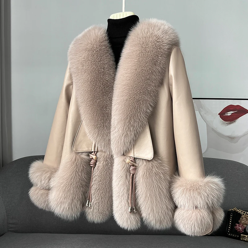 ZDFURS*Haining 2022 Popular Fox Fur Big Fur Collar Fur Coat Female Fur and Leather Overcoat Young Fashion down Jacket