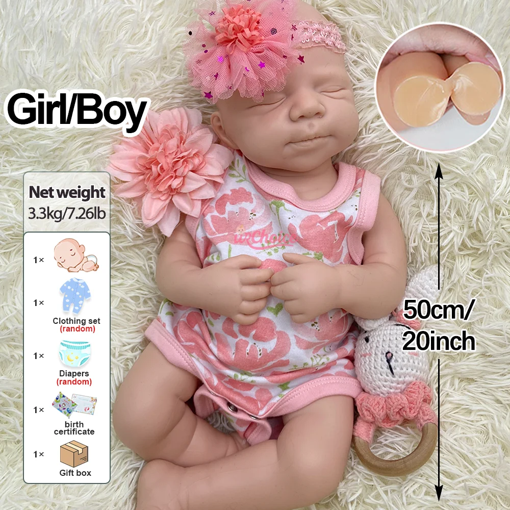 Bocca aperta 20 "Molle Del Silicone Reborn Baby Doll Realistico Ponderato Neonato Pascale Dormire Ragazza/Bambino Non Verniciato Bebe Da Collezione