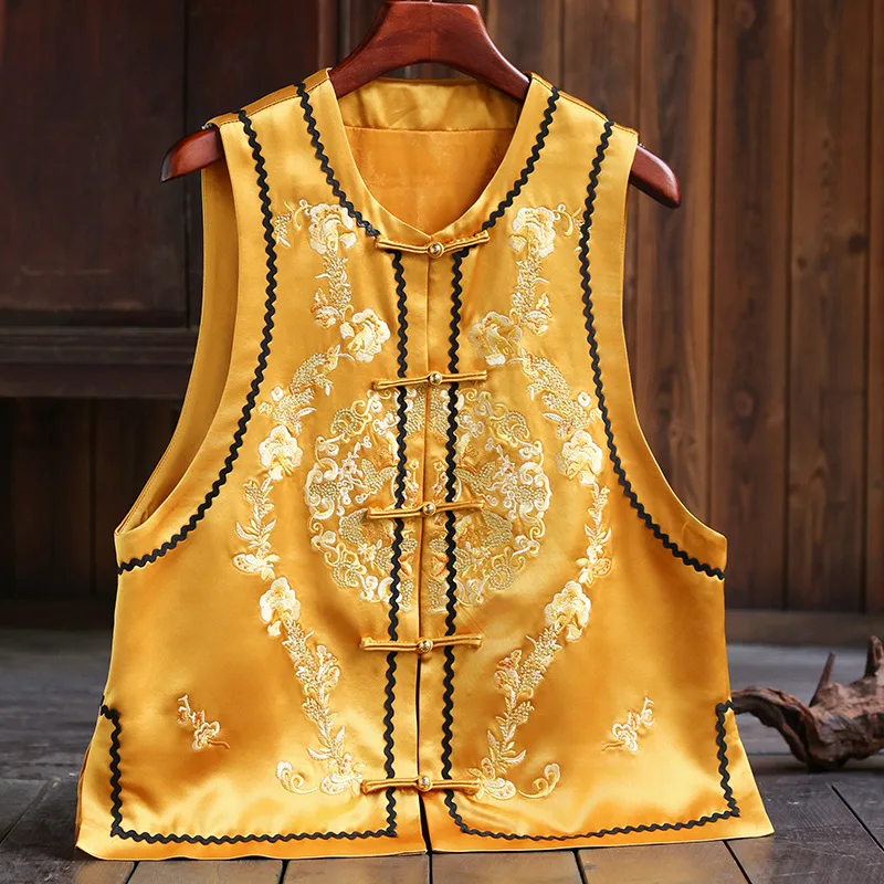 Chinese Style Spring Vest Women's Embroidery Flowers Loose Acetate Sleeveless Lady Top S-XXL