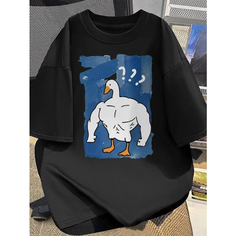 

Летняя футболка Muscle Goose для мужчин и женщин, хлопковая футболка с круглым вырезом и коротким рукавом с мультяшным рисунком, повседневная модная уличная одежда