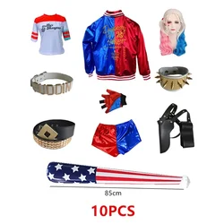 Halloween Volwassen Harley Quinn Cosplay Kostuum Quinn Squad Harley Monster T-Shirt Jasje Broek Accessoires Volledige Set