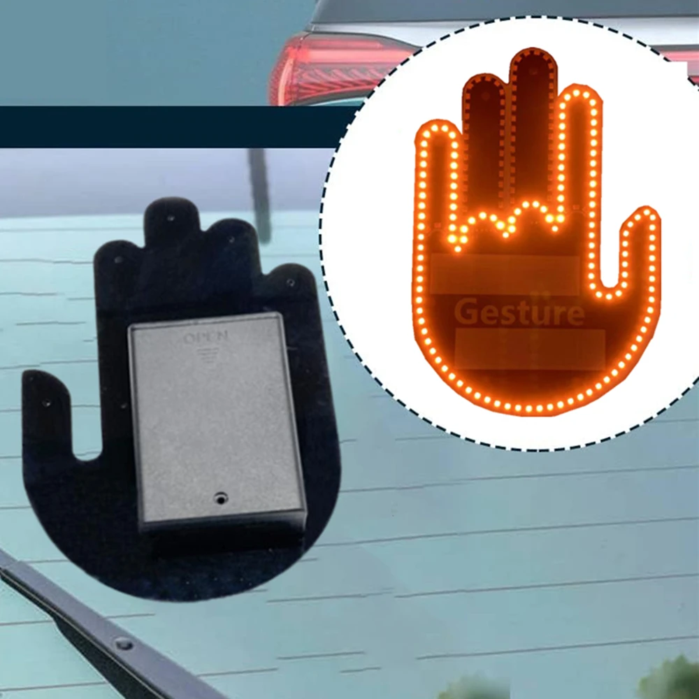 

Funny Car Finger Light with Remote Gesture LED Funny Back Window Sign Car Middle Finger Car Light