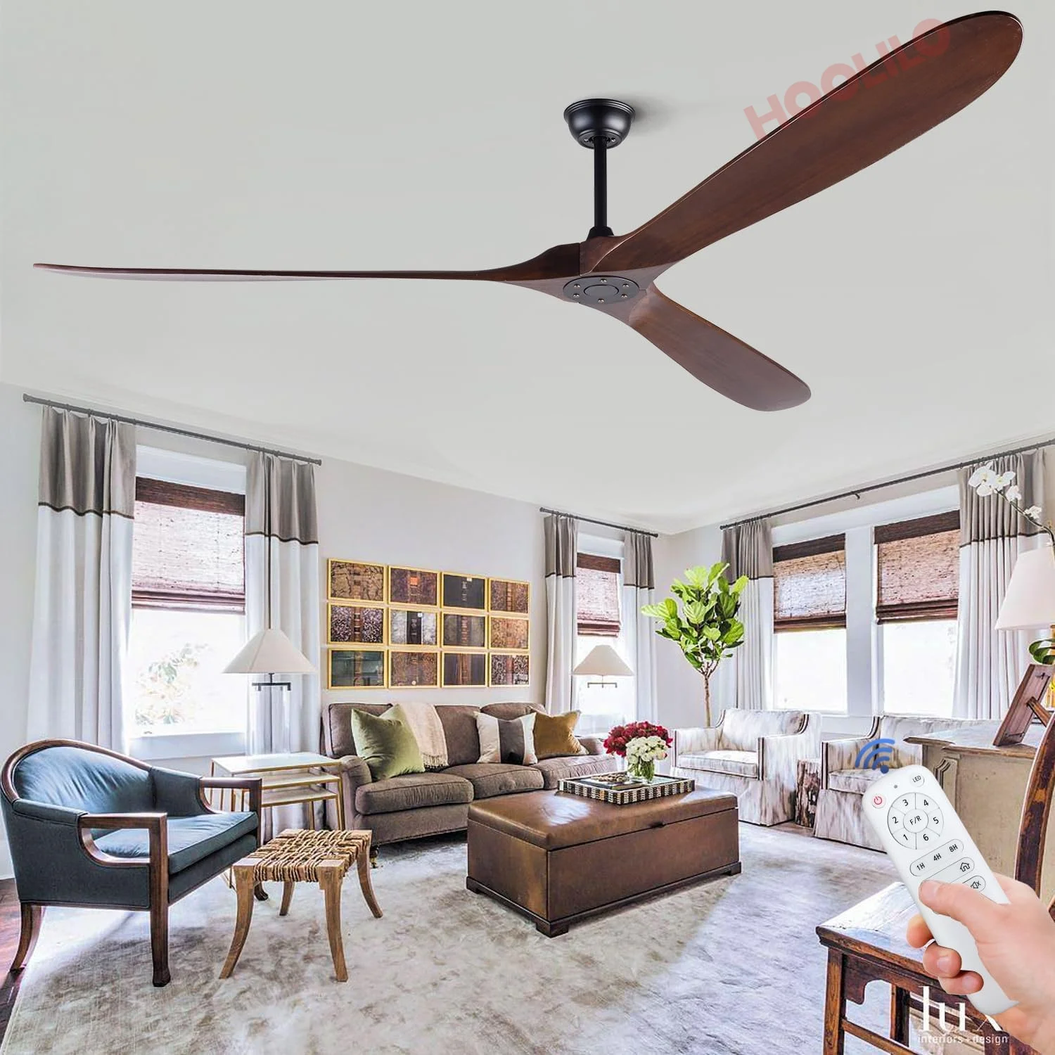 

88inch Wood Ceiling Fan with LED Lights DC Motor 6 Speeds Ventiladores De Techo Con Luces Led