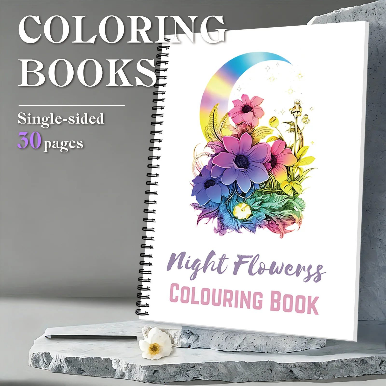 

1 шт. книги для рисования, мечтательные радужные лунные ночные цветы, спиральная книжка-раскраска, для Serene Night, цветочные моменты-раскраски