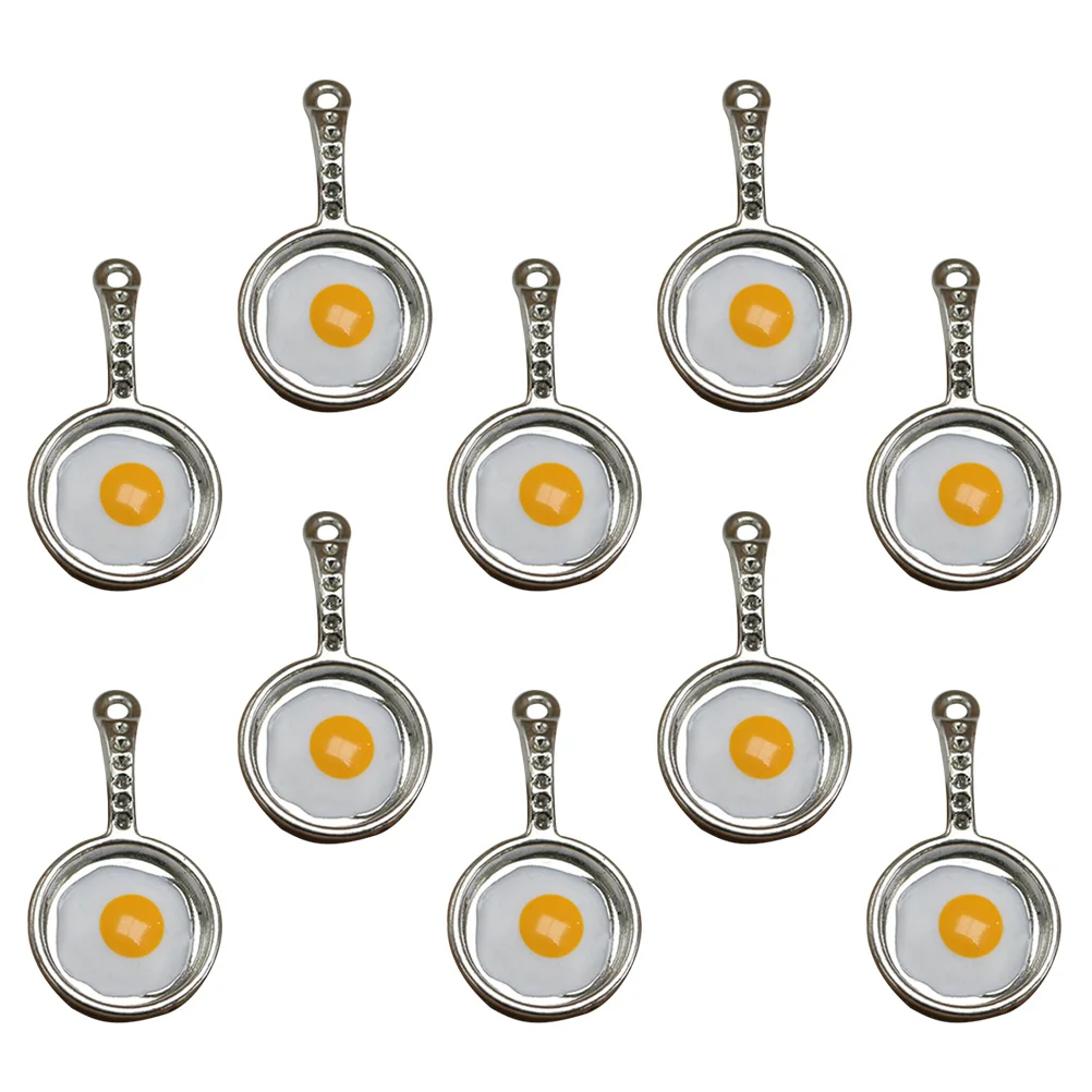 10pcs Fried Egg Pan Pendant Alloy Charms Jewelry Making Accessories for Necklace Bracelet ( Silver)