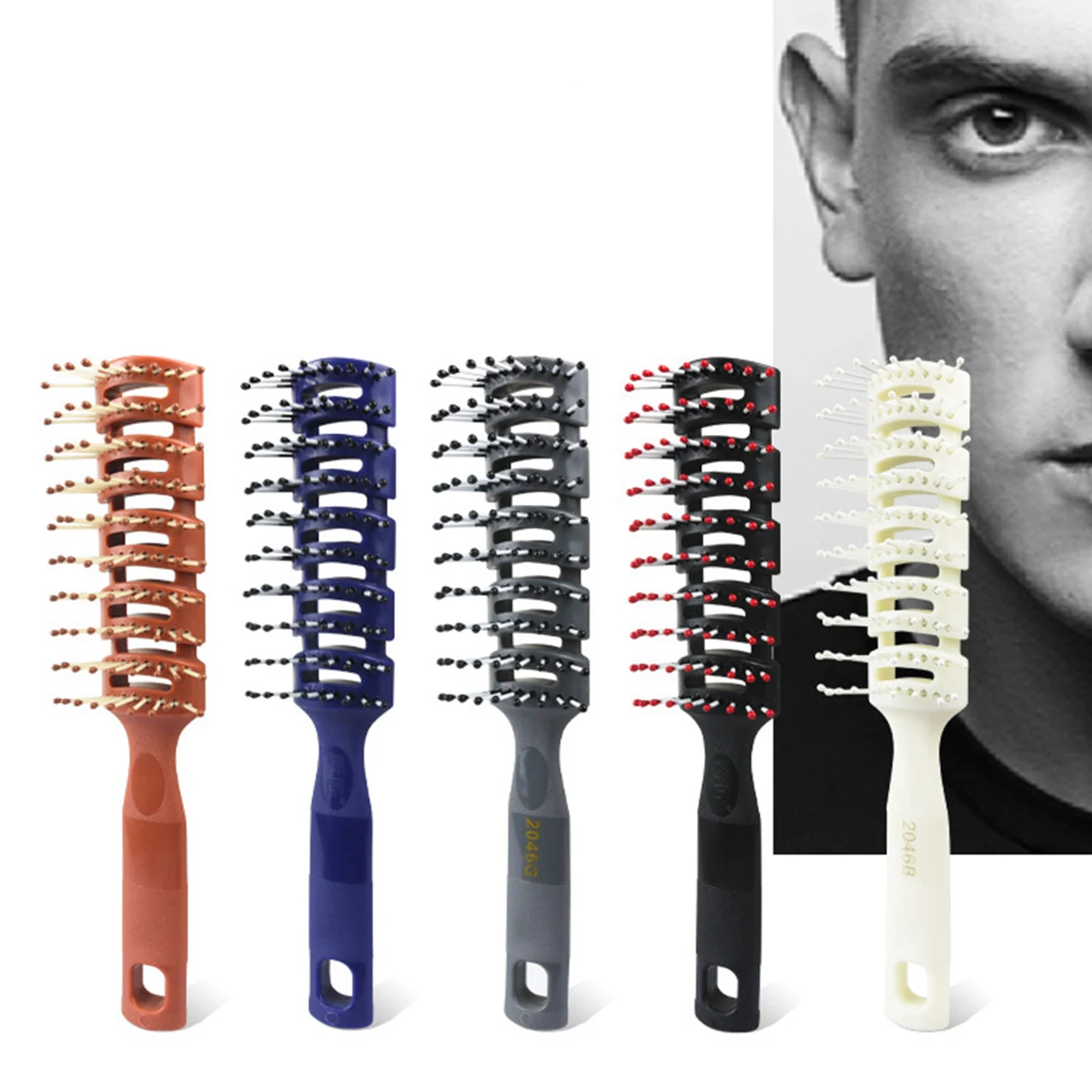 

Men Plastic Vent Hair Brush Comb Anti-Static Massage Hair Care Ribs Comb Back Hair Curly Hair Styling Salon Ribs Nine-Row Comb