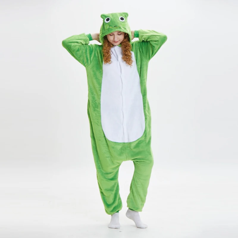 Unisex Adult Animal Pajamas Warm Sleepwear Frog Panda Tiger Bear Pig Onesies Pajamas Halloween Cosplay Homewear Anime Costume