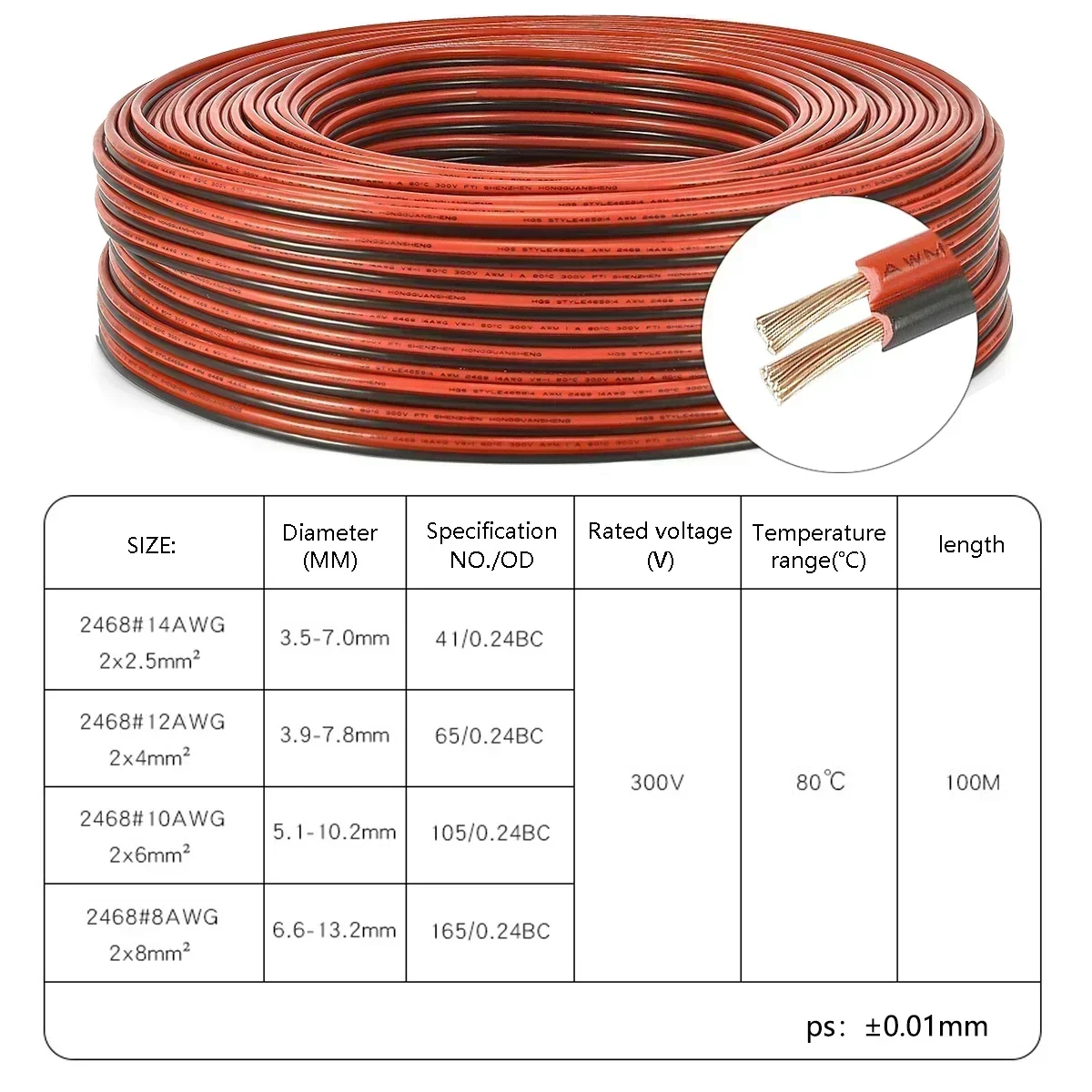 Copper Wire 2pin Inverter Battery Wire 14 12 10 8 AWG Red Black Cable Electrical Wire for Solar Panel Car Auto Vehicle Motor AMP