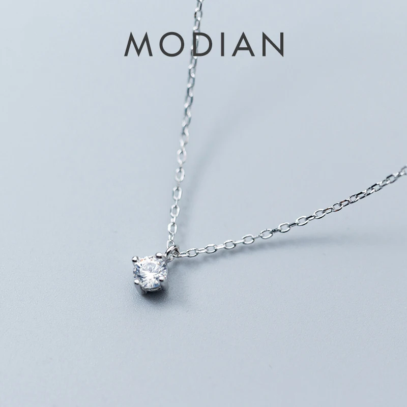 

Modian Classic Clear CZ Zircon Round Pendants Necklace For Women 100% 925 Sterling Silver Fashion 1.5CT Crystal Jewelry Gift