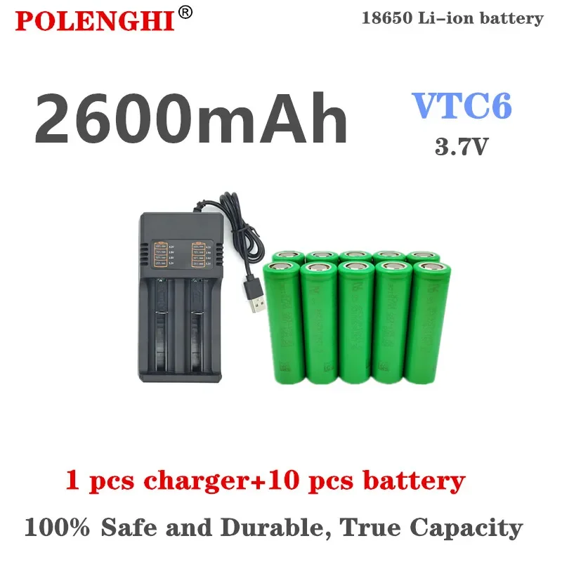 

100% safe and durable NCR 18650 VTC6 3.7V 2600mAh flat top rechargeable lithium-ion multifunctional battery