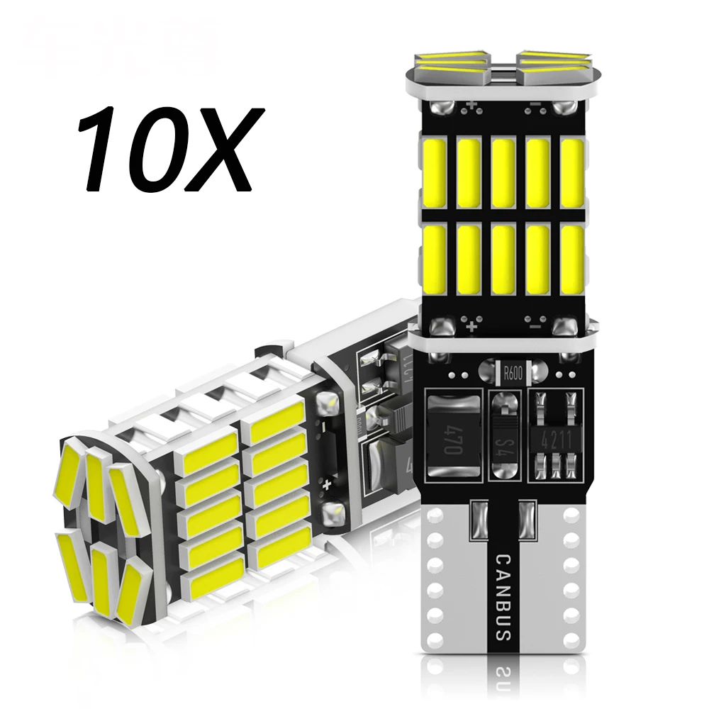 

10X Canbus T10 W5W LED Bulbs 4014 26SMD Instrument Lights 1200LM Auto Wedge Turn Side Bulbs Car Interior Reading Dome Lamp White