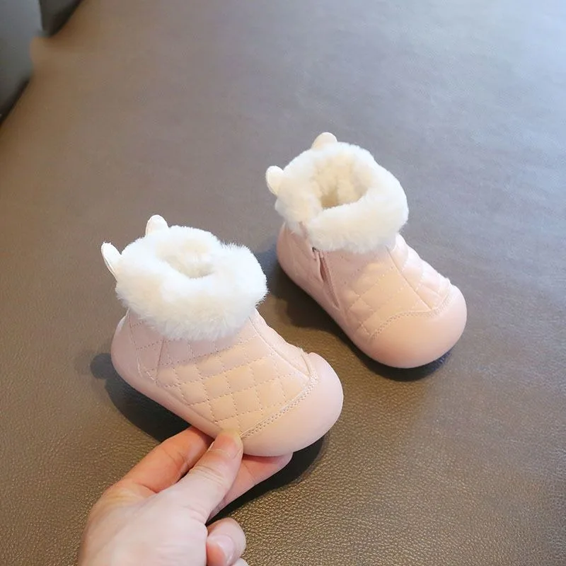

Baby Girl Toddler First Walking Shoes 1-3Y Autumn Winter Soft Sole Fleece Lined Warm Cotton Shoes Anti Heel Slip Short Boots