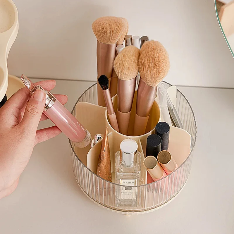 Luxury Cosmetics Storage Bucket Grid With Lid Transparent Simple Light Makeup Brush Lipstick Holder Stationery Storage Box