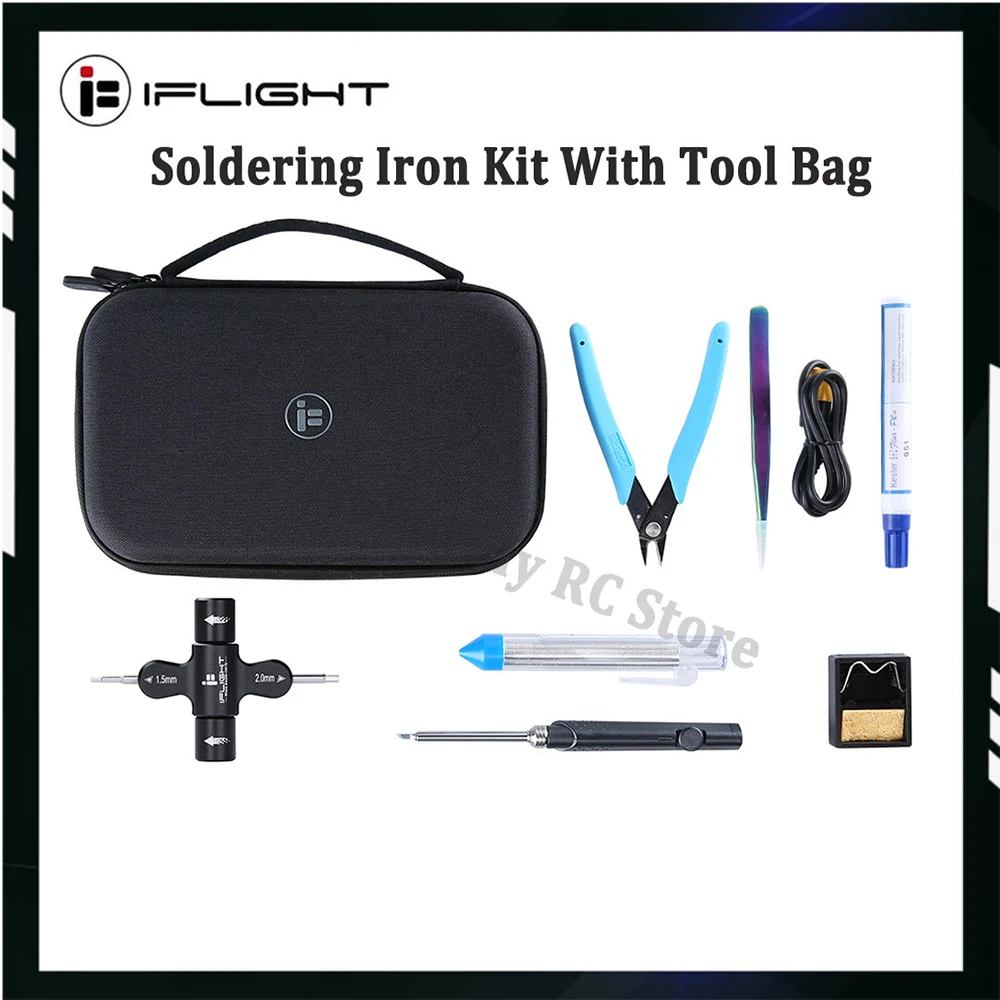 Bolsa de almacenamiento de herramientas iFlight con Kit de soldador FPV, llave/hierro/bolígrafo de soldadura/cable de estaño/pinzas/alicates de corte, bolsa de herramientas