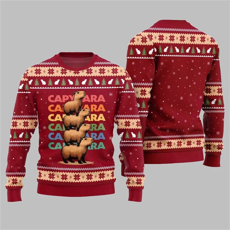 

Cute Capybara Print Design Ugly Christmas Sweater Child Adult Long Sleeve Christmas Pullover Sweatshirt Festival Hot Men Sweater