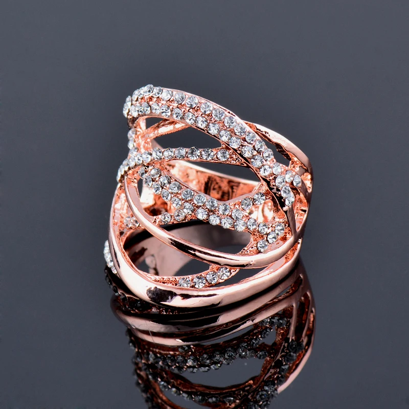 SINLEERY Fashion Multi Circles Twisted Wide Rings Rose Gold Silver Color Mirco Paved Clear CZ Stone Women Jewelry Anel JZ016