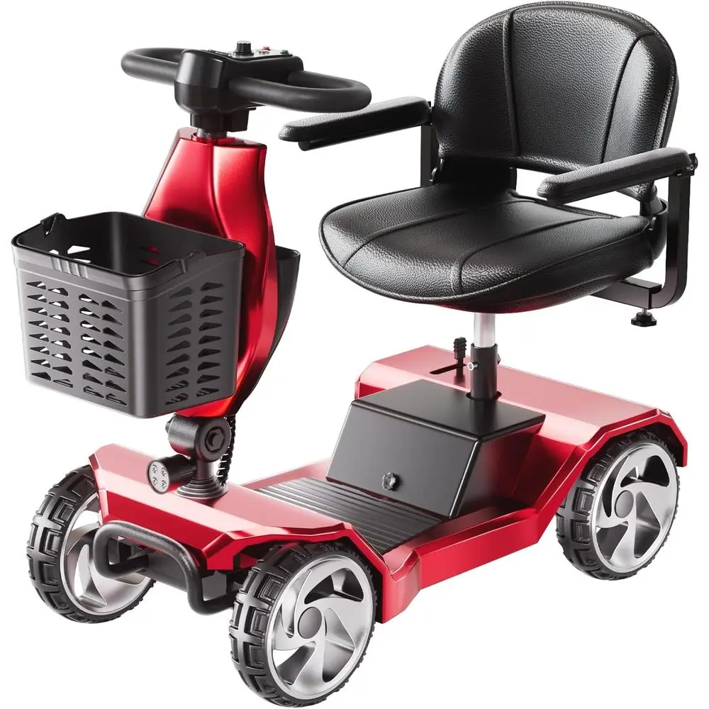 

Red 4-Wheel Lightweight Adult Mobility Scooter with Seat and Travel Capabilities
